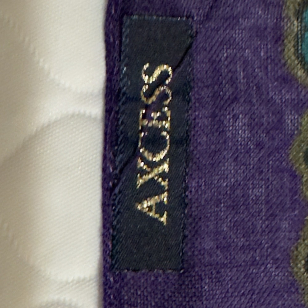 Axcess 90s Rayon Square Scarf Dark Purple Floral Roses Paisley Italy 30" Vtg - Picture 5 of 12